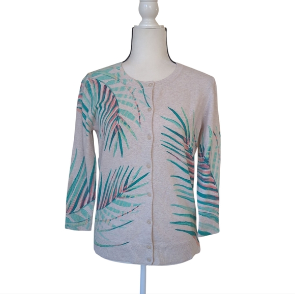 Merona Sweaters - Merona Tropical Palm Leaf Print Heathered Button Up Cardigan Sweater MEDIUM Tan